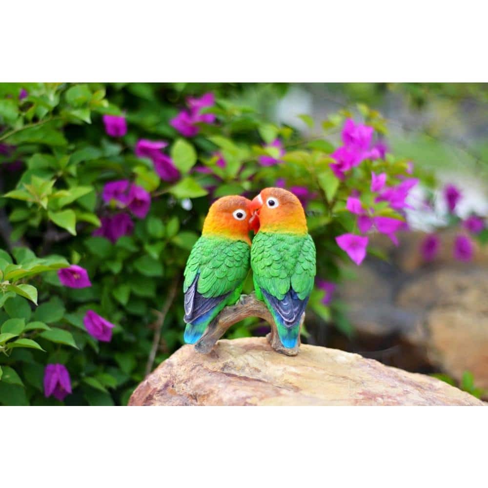Lovebird Parrots on Branch Resin Statue – Indoor & Outdoor Garden Decor Figurine