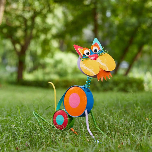 16.5" Metal Cat Garden Statue | Handcrafted Outdoor Yard Art | Weather-Resistant Cat Figurine