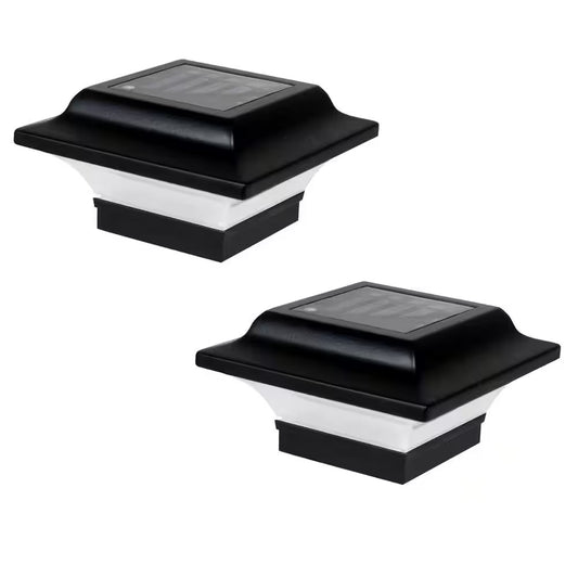 LED Solar Post Cap 2.5 in Outdoor Black Cast Aluminum Quick Easy DIY (2-Pack)