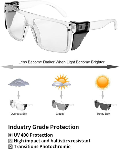 UV400 Transition Photochromic Safety Glasses | ANSI Z87 Impact Resistant