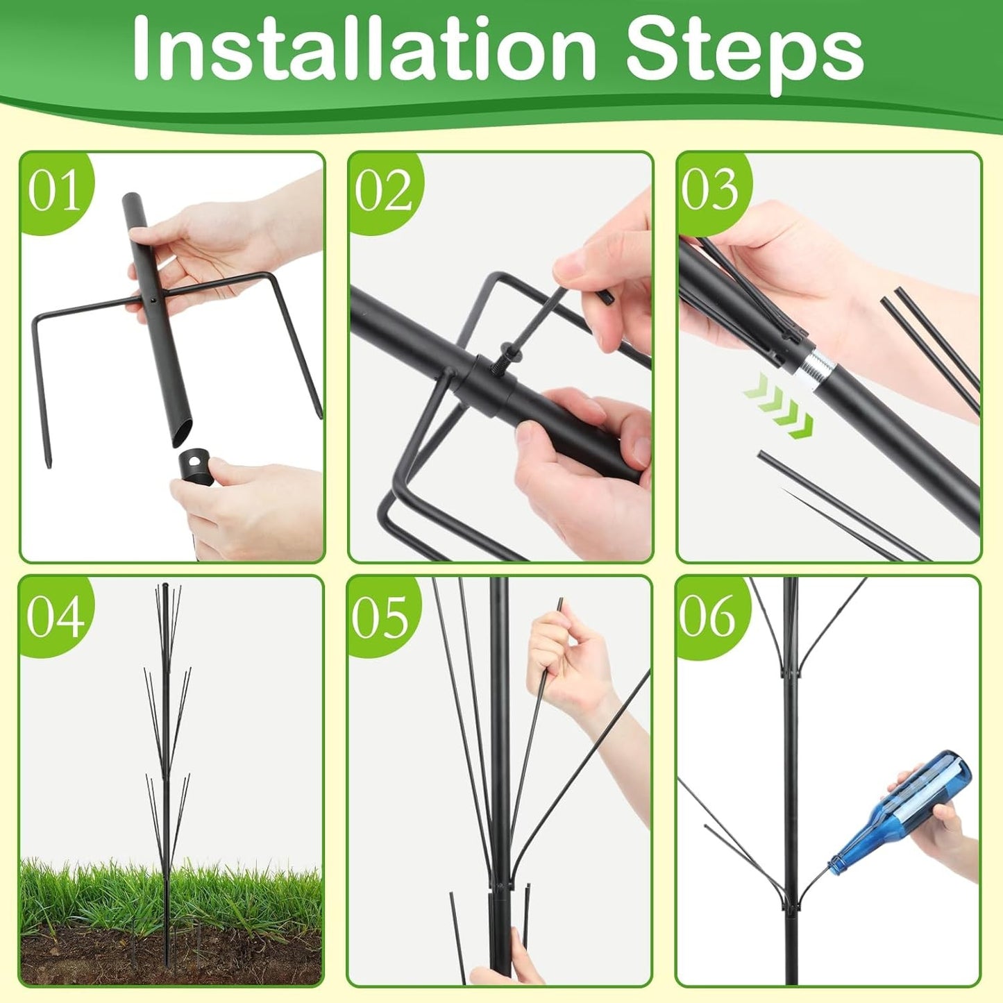 2 Pcs Heavy Duty Metal Wine Bottle Tree Garden Decor, 47 Inches Tall | Outdoor Rustic Yard Art Display