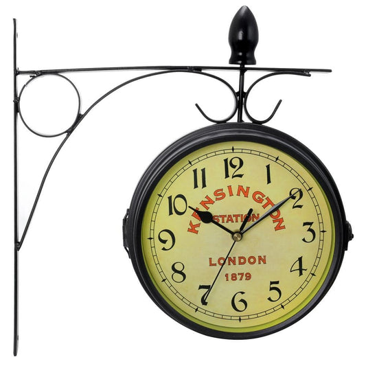 Double-Sided Vintage Wall Clock | Antique Station Style Mount Clock