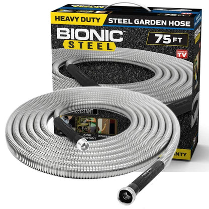 5/8 in. Dia. x 75 ft. Heavy-Duty Stainless Steel Garden Hose – Kink-Free, Weatherproof, Lightweight