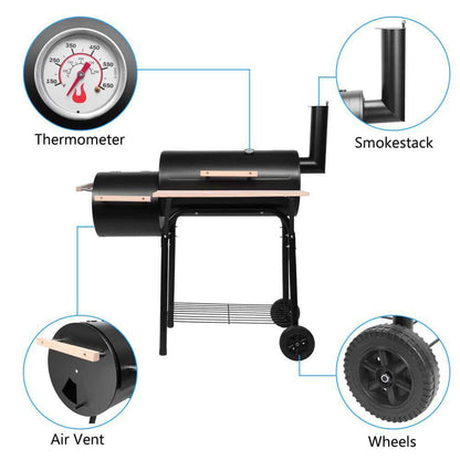 Winado 44" Portable Steel BBQ Grill & Offset Smoker Combo with Wheels