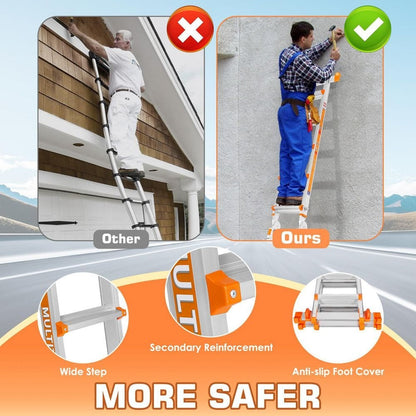 A Frame 6 Step Ladder, 22 ft.Reach Extension Ladder with Stabilizer Bar, Wheels,