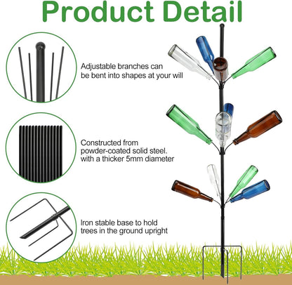 2 Pcs Heavy Duty Metal Wine Bottle Tree Garden Decor, 47 Inches Tall | Outdoor Rustic Yard Art Display